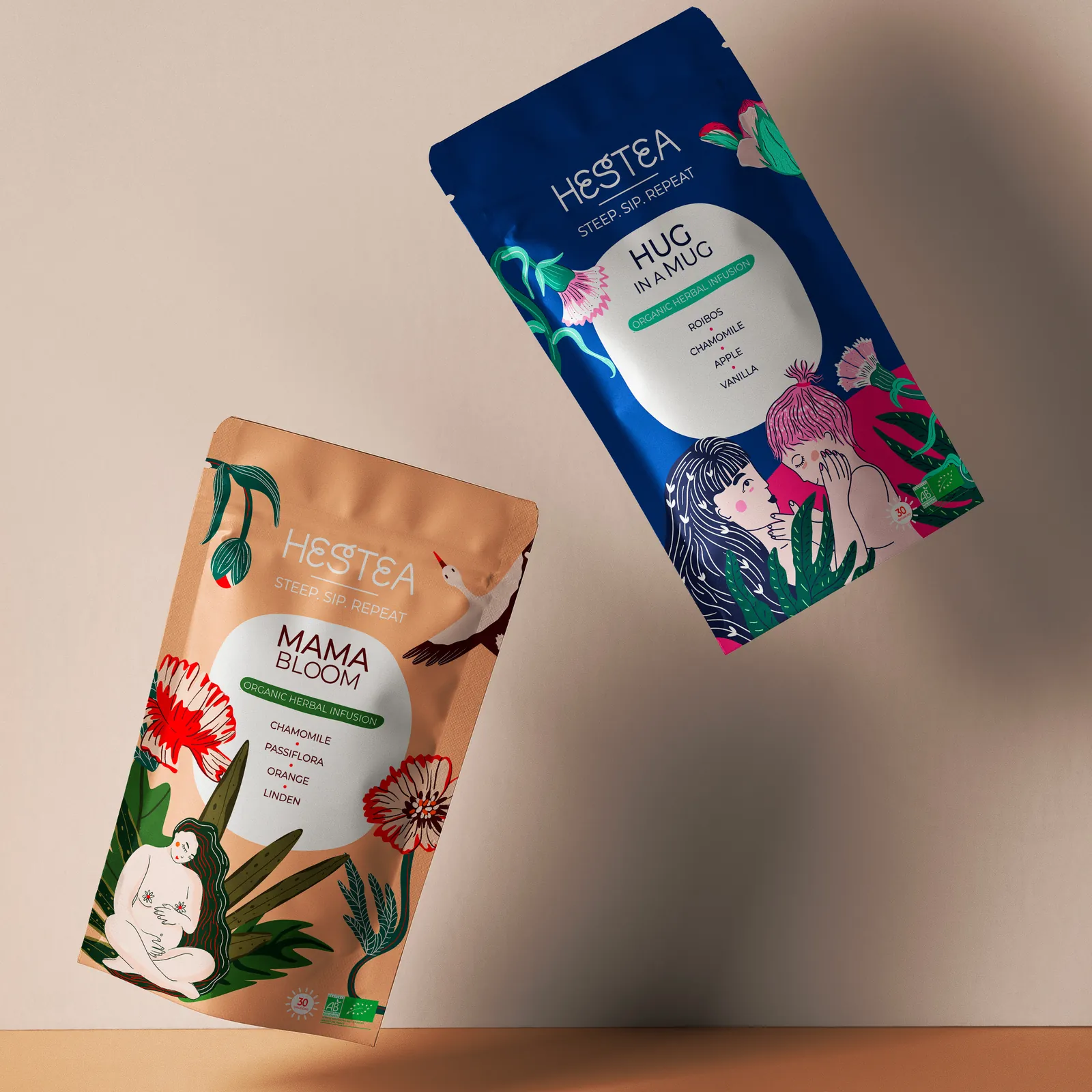 Les deux infusions Hestea en suspension