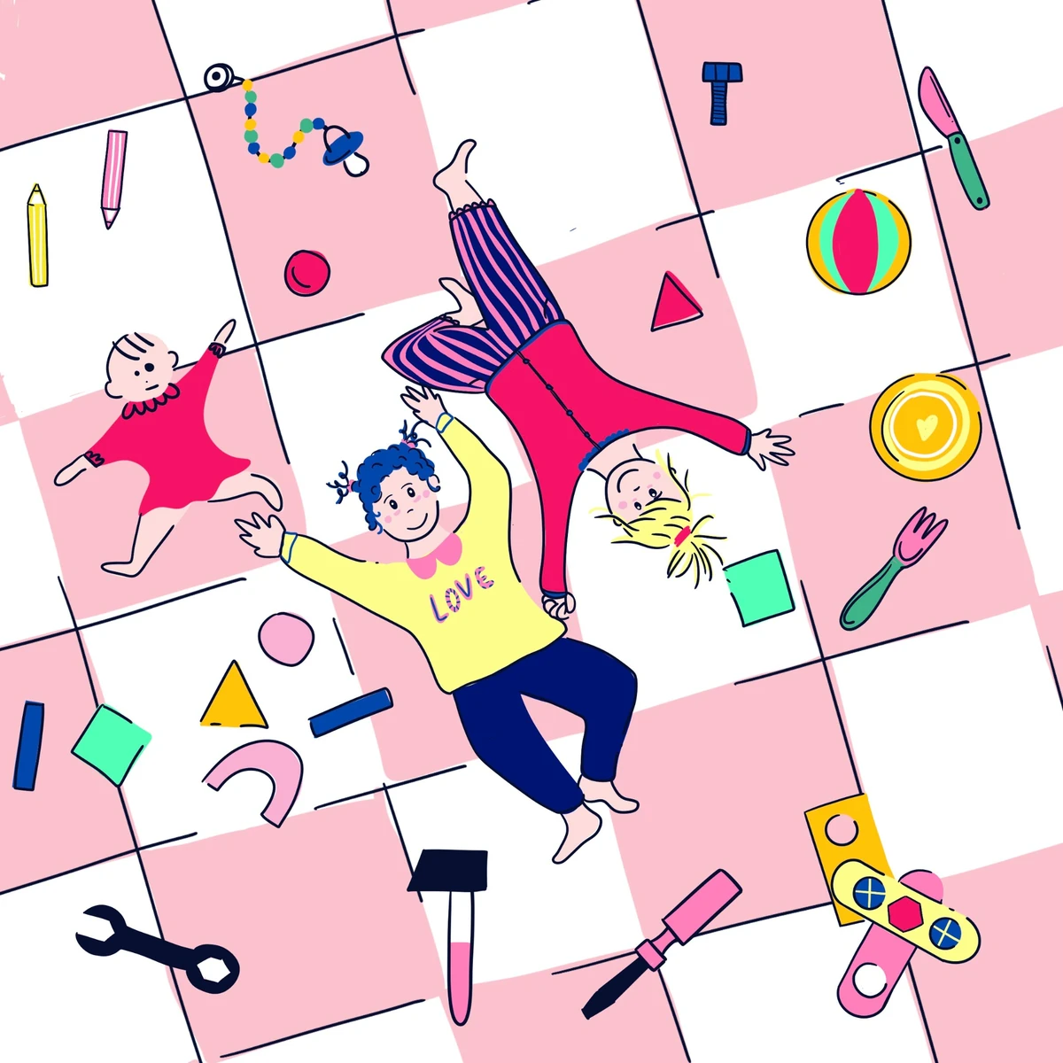 Les enfants jouent au milieu de leurs jouets
