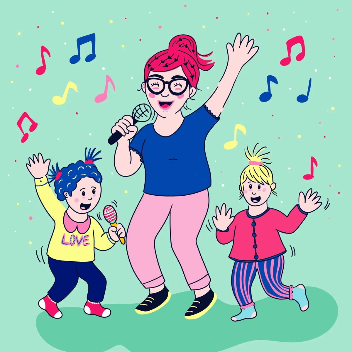 La nounou et les enfants chantent ensemble