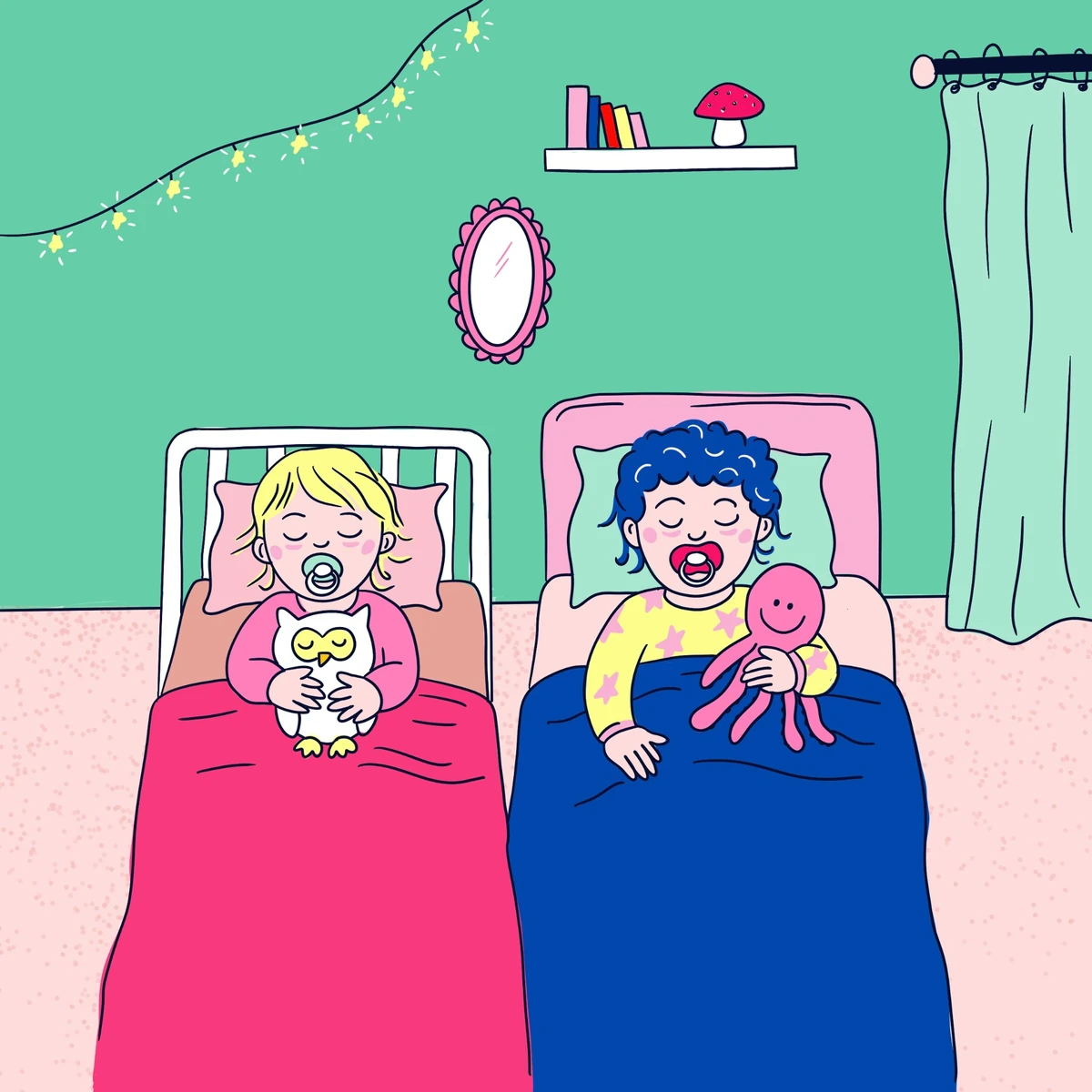 Les enfants font la sieste avec leurs doudous