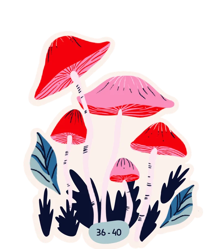Étiquette Woodland du modèle crème : groupe de champignons rouges et roses